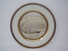 Chokin Clipper Ship Series CUTTY SARK Plate Yoshinobu Hara 1983 White & Gold