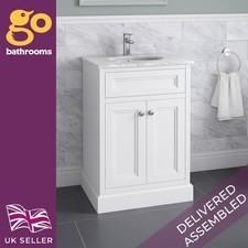 Traditional White Vanity Unit Bathroom Unit with Marble Top & Ceramic Sink 60cm