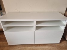 IKEA Besta White TV Bench / Unit 120x42x74cm With White Gloss Doors