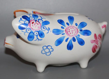VINTAGE ARTHUR WOOD HAND PAINTED FLORAL POTTERY PIG MONEYBOX c 1960's