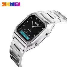 SKMEI Watch Men Steel Rectangle Thin Dial Digital Watch *UK STOCK FREEPOST FAST*