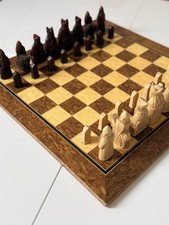 Studio Anne Carlton (SAC) Isle of Lewis Chessmen 3.5” + Burl Wood Board, Boxed