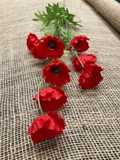 Artificial Red Poppy Wild Flower Silk 1 Stem 9 Flowers 82cm