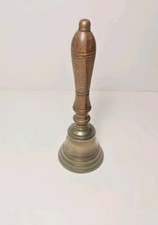 Vintage Solid Brass Teachers Hand Desk School Bell with Brown Wooden Handle