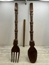Elephant Hand Carved Hanging Ornaments spoon & fork 20” long Free Postage
