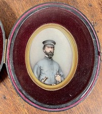 Antique Police Man Miniature Portrait Painting English British Officer 19th c.