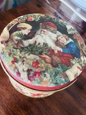 Small Vintage Style Christmas Tin Victorian Theme Santa