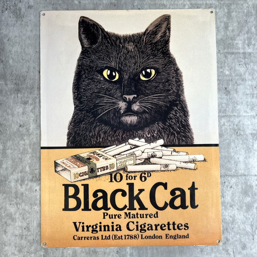 Vintage metal sign black cat - black,