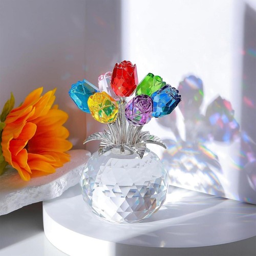 Colorful crystal rose statue - colorful,