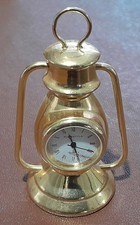 Miniature Brass Eurastyle Quartz Clock Vintage Oil Lamp Design - new battery