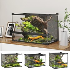 PawHut Glass Terrarium, Reptile Vivarium with Stone Background, Black