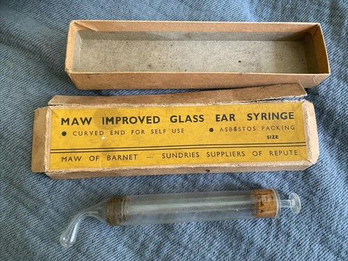 Antique glass ear syringe with - antique,