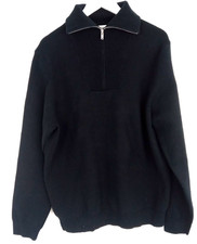 M&S Men's Cotton Blend Half Zip Jumper Size XL Black NWOT F2