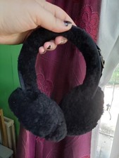 Suede And Sheepskin Black Earmuffs Ear Warmers