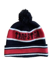 Trapstar London Retro Beanie Hat Pompom Black Red