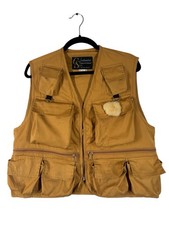 Vintage Columbia Mens L Vest Utility Fly Fishing Umber Yellow Hunting 70s