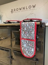 Double Oven Glove Grey Red Christmas Reindeer Cotton for Aga Range Cookers 