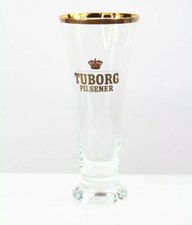 Vintage Tuborg Pilsener Beer Glass 0.3L Gold Rimmed & Gold Logo Man Cave Bar Pub
