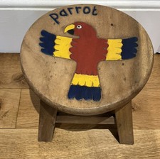 Child's Solid Wood Parrot Stool In EUC