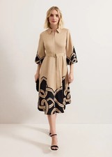 Phase Eight Breena Printed Midi Shirt Dress Size 10 NEW Brown Black Puff Sleeve