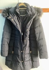 Centigrade Women's Quilted Coat with Detachable Faux Fur Collar Size M Black