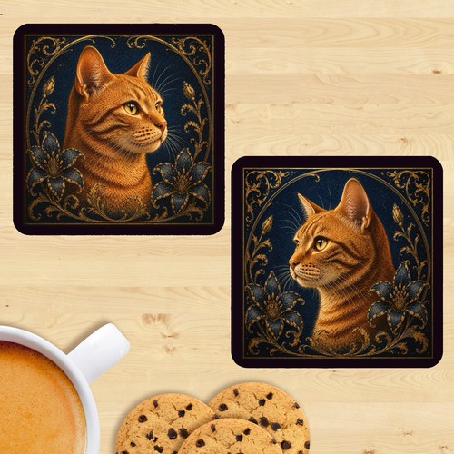 Ginger tabby cat coasters - tabby,