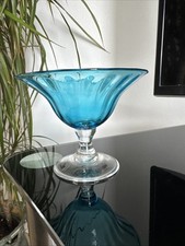 STEUBEN ART GLASS CELESTE BLUE COMPOTE....SIGNED AND MINT!