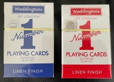 2 PACKS OF GENUINE WADDINGTONS PLAYING CARDS - LINEN FINISH - RED + BLUE/  POKER