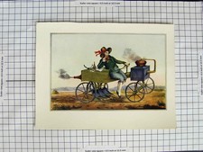 Old Vintage Print C1790-C1930 Colour Plate Man Smoking Driving Cart Wheel 18th