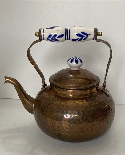 Vintage copper teapot with - vintage,
