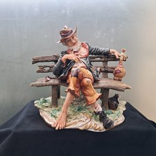 Capodimonte Large "Tramp On The Bench" Drinking Vino. No Damage. Beautiful.