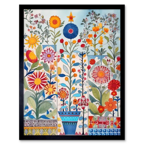 Garden flowers modern folk art - folk,