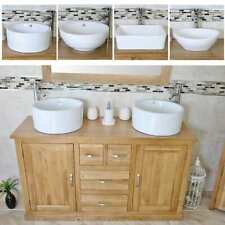 Bathroom Vanity Unit | Oak Sink Cabinet | Double Ceramic Wash Basin Tap & Plug