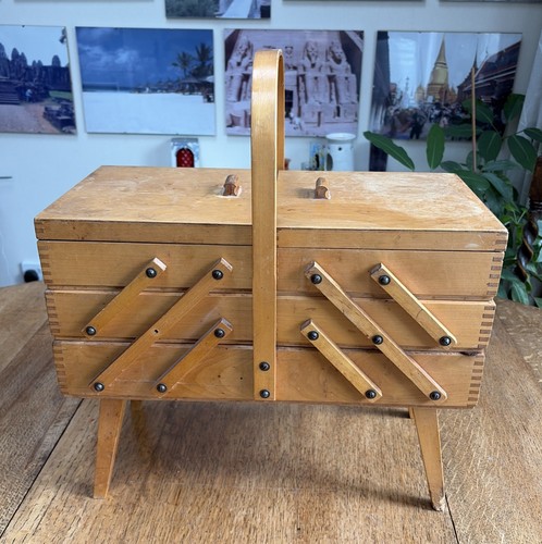 Wooden cantilever sewing box - wooden,