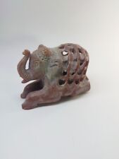 Indian Hand Carved Soapstone Sculpture of Mother Elephant with Baby Inside