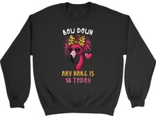 Personalised Name Age Bow Down Flamingo Birthday Kids Sweatshirt Gift Jumper