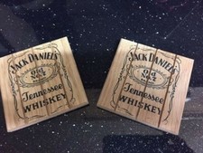 JACK DANIELS COASTER OLD No 7 WHISKEY RUSTIC WOODEN BOTTLE AND GLASS COASTER SET