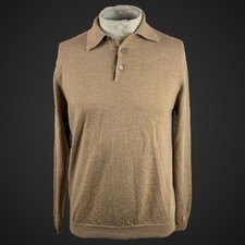 Brooks Brothers Polo Shirt S/M Merino Wool Tan Brown Long Sleeve Knit