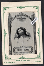 Postcard Woven Silk by W H Grant religious Jesus motto Ecce Homo antique
