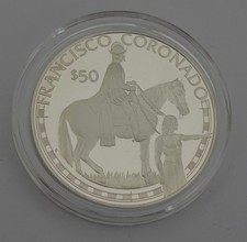 Francisco Coronado $50 Silver Proof The Coins of the Great Explores Cook Islands