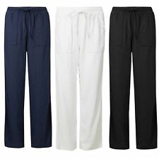 Ex M&S Linen Rich Trousers Elasticated Waist Navy White Black - 1