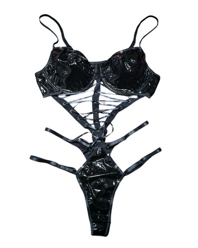Large black pvc leotard - black,