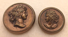Antique victorian art nouveau roman godess buttons cameo cosplay costume x 2 old