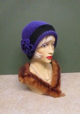 1920S PURPLE & BLACK  HAND CROCHET HAT 1920S STYLE