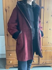 Vintage Original Shearling Hooded Sheepskin Coat Good Condition. Burgundy 12 -14