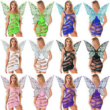 Womens Outfits Slim Fit Set 3Piece Costumes Sheer Bodystockings with Wings UK