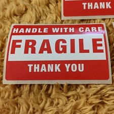 Large Fragile - Handle With Care - Thank You - Stickers - 3 inch x 2 inch
