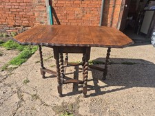Victorian Oak Gate Leg Drop Leaf Table with Pie Crust Edge and Barley Twist Legs