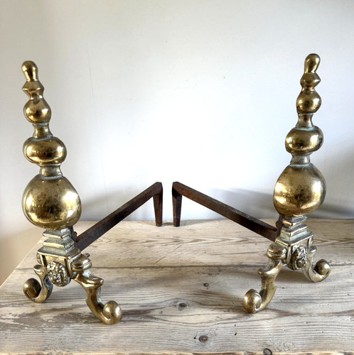 Brass fire dogs ornate - brass,