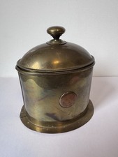 Trench Art Brass Container WW2 Era With Lid And Engraving On Base